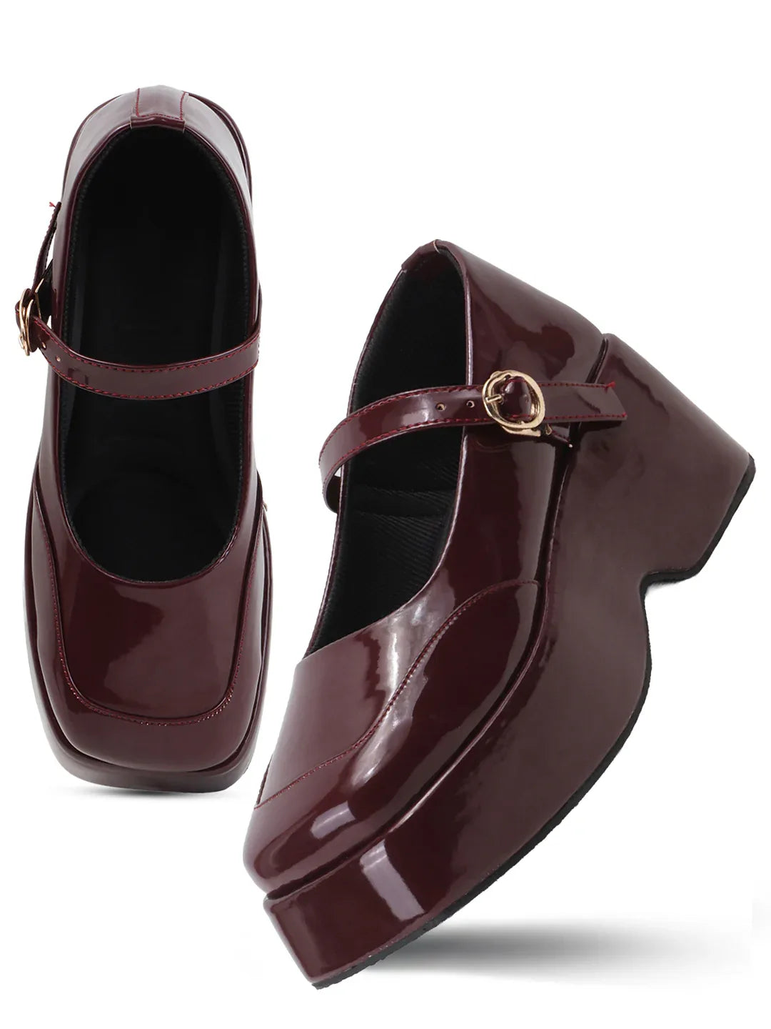 Glossy Strap Platform Heel Pumps