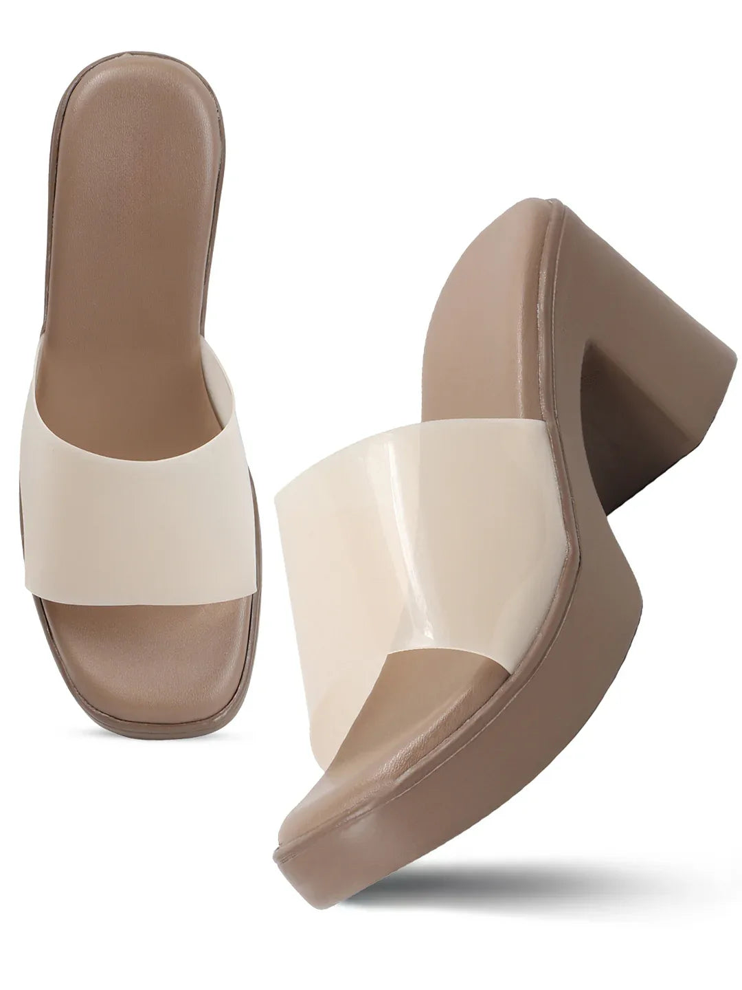 Modern Gloss Strap Mid Heel Slides