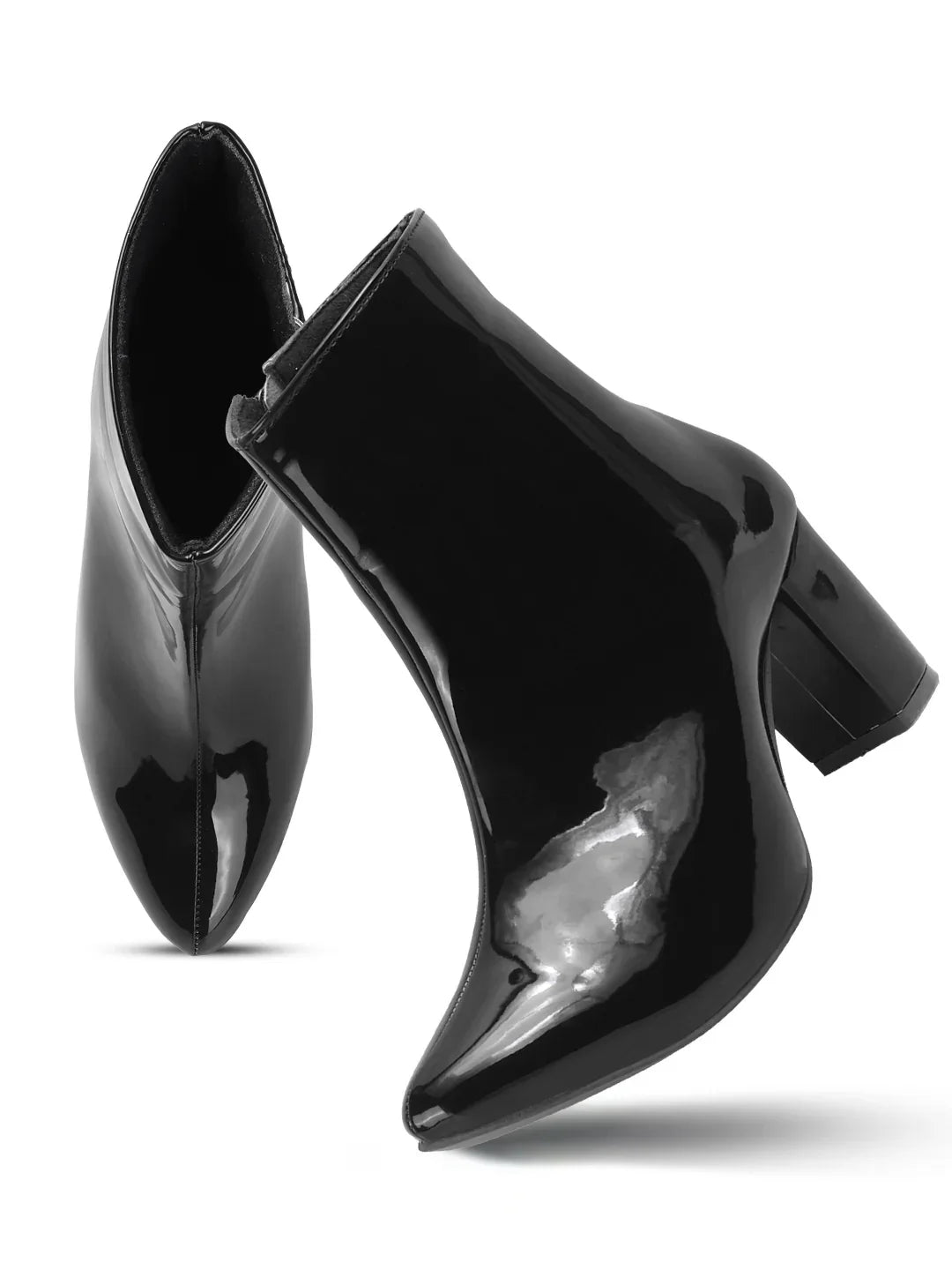 Patent Finish Block Heel Ankle Boots for Women