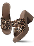 Animal Print Double Buckle Block Heel