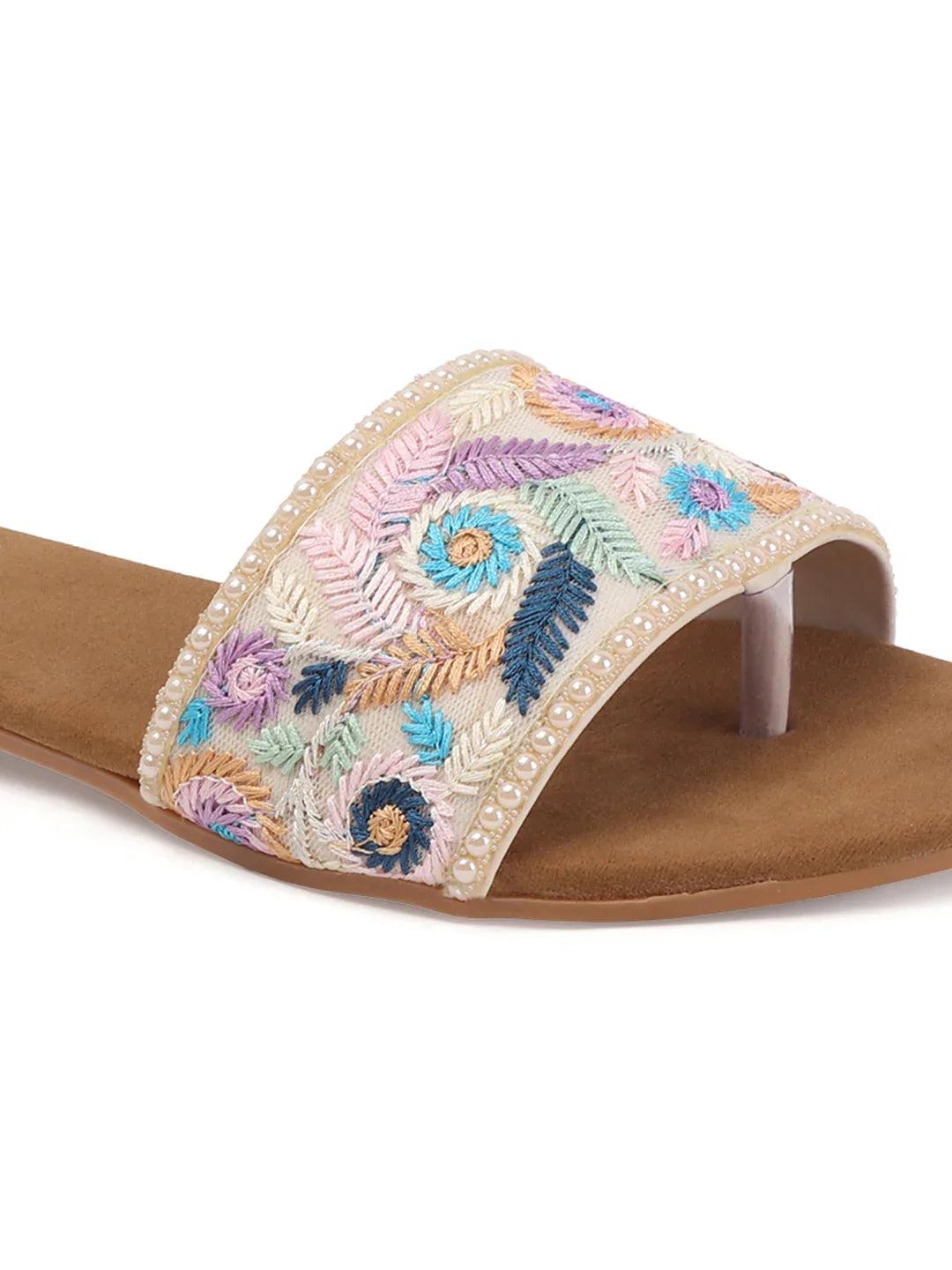 TRYME Trendy Embroidered Slip-on Flat Sandals For Women And Girls