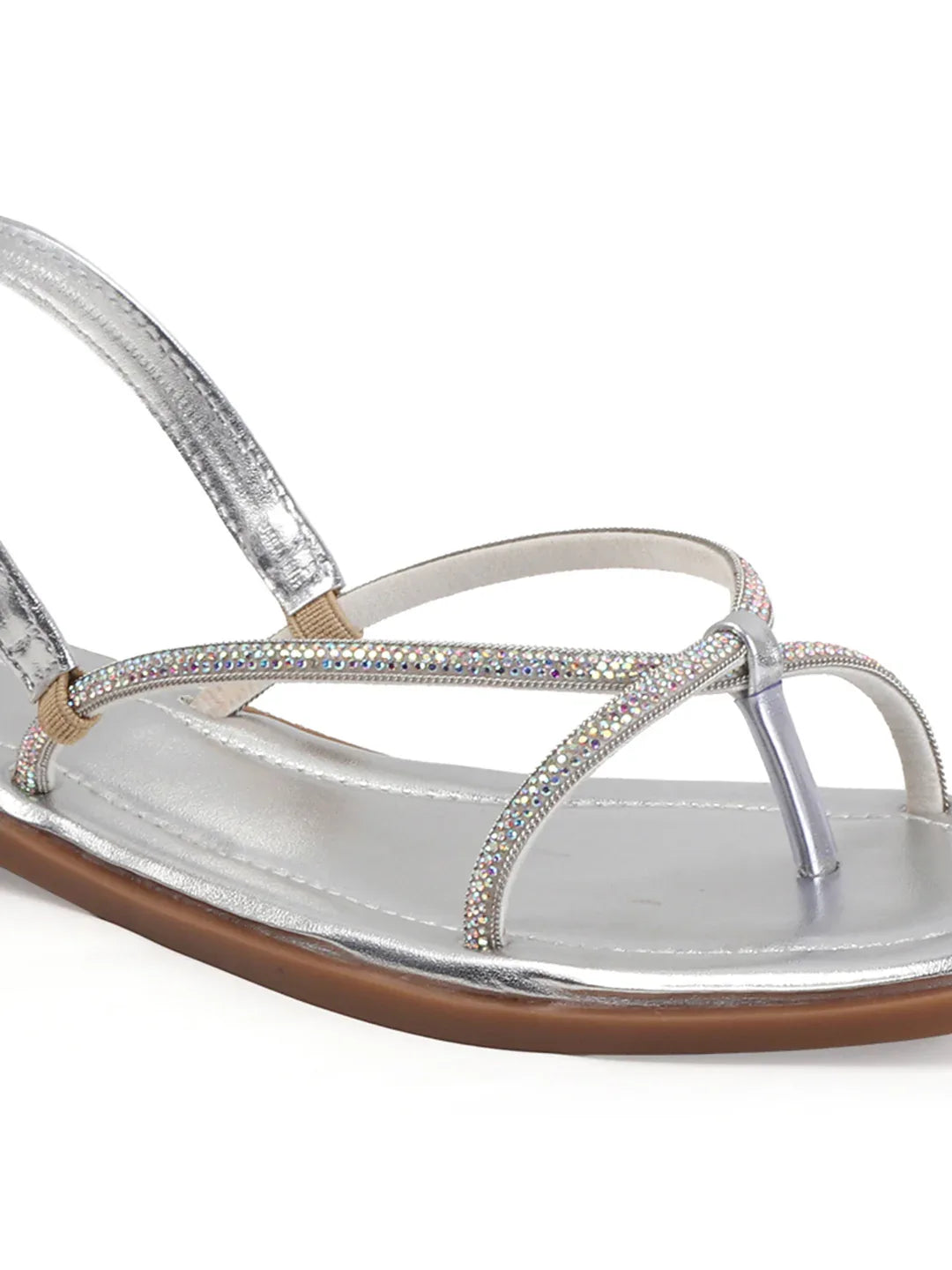 TRYME Tiny Embellished Rhinestones Slingback Flat Sandals For Women's
