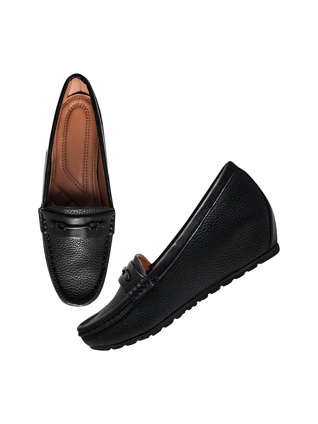 Classic Pebble Texture Slip-On Wedge Loafers