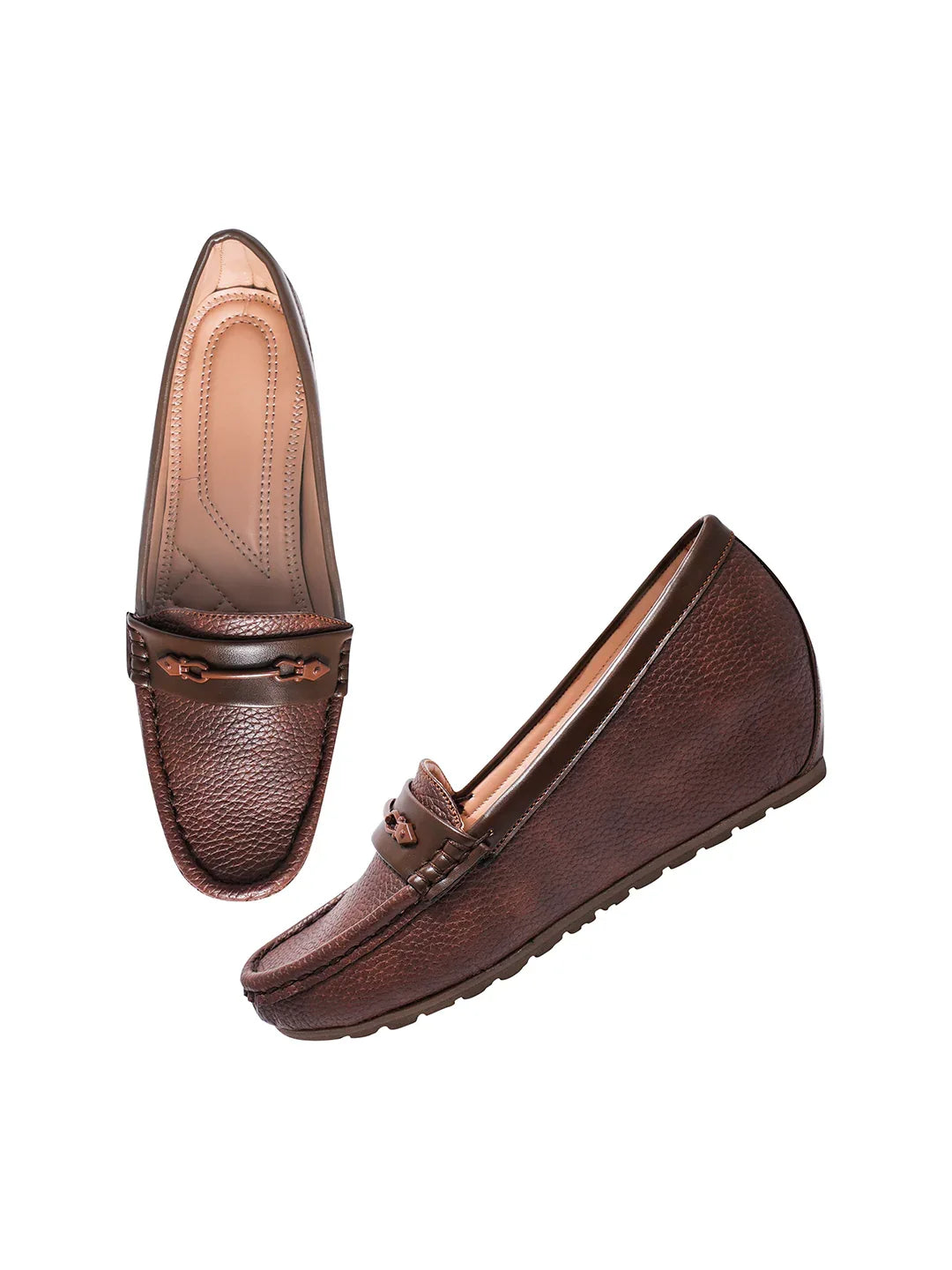 Classic Pebble Texture Slip-On Wedge Loafers