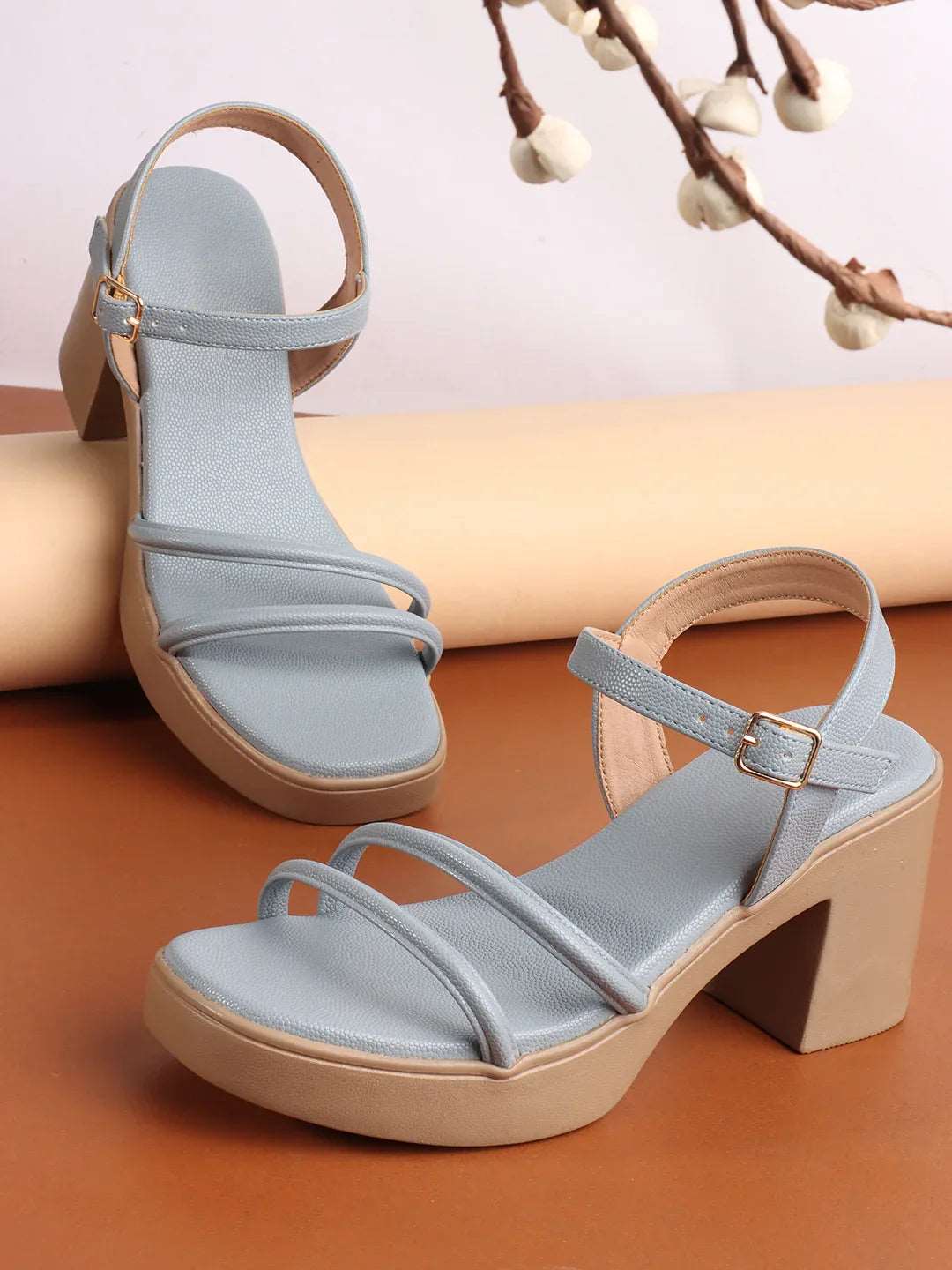 Elegant Triple-Strap Chunky Heel Sandals