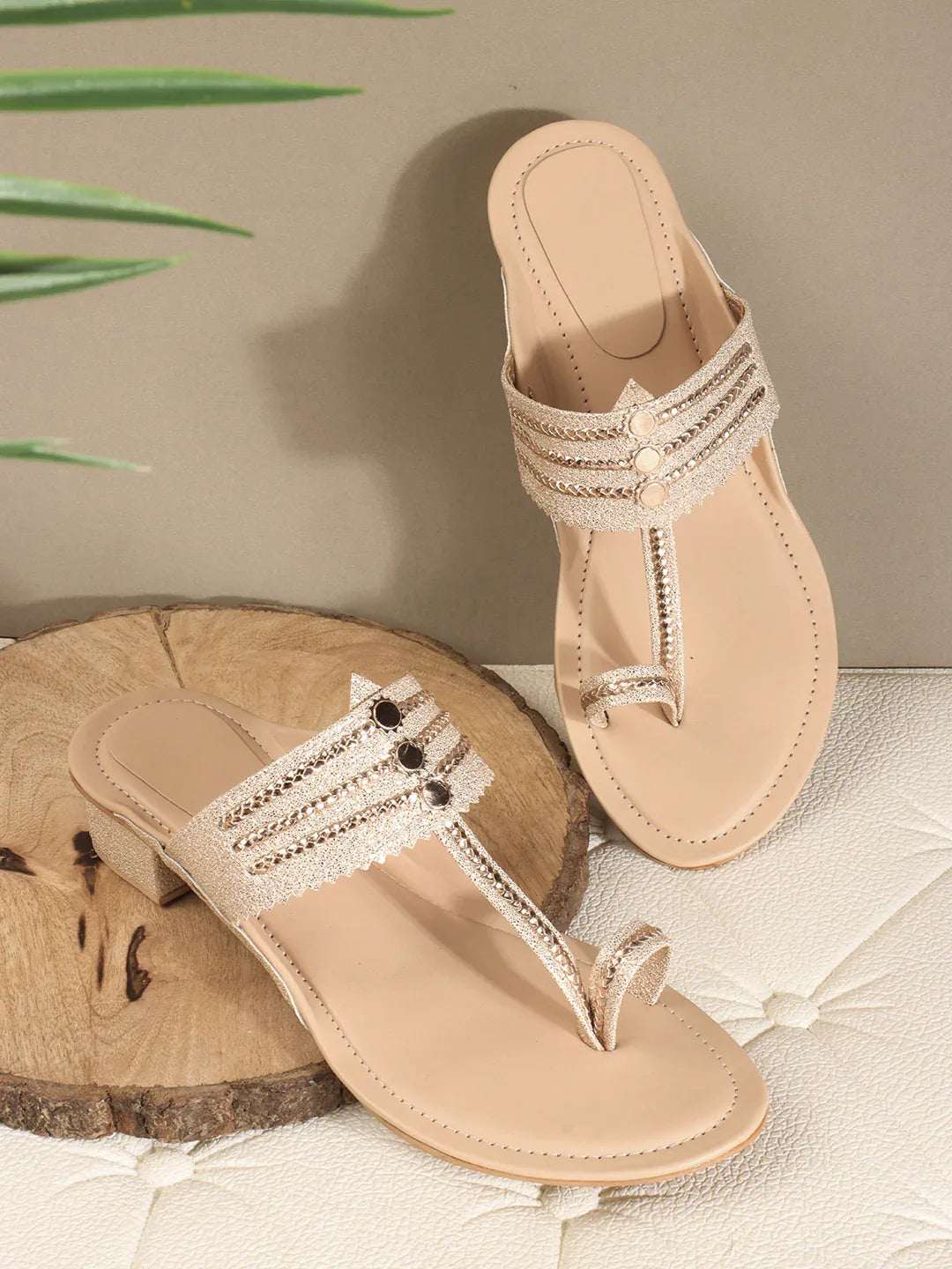 Block Heel Sandals Stylish Toe Ring Ethnic Design