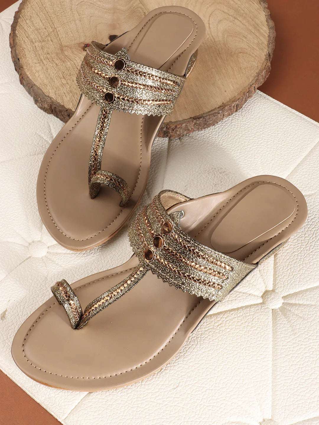 Block Heel Sandals Stylish Toe Ring Ethnic Design