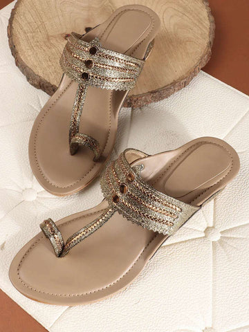Block Heel Sandals Stylish Toe Ring Ethnic Design