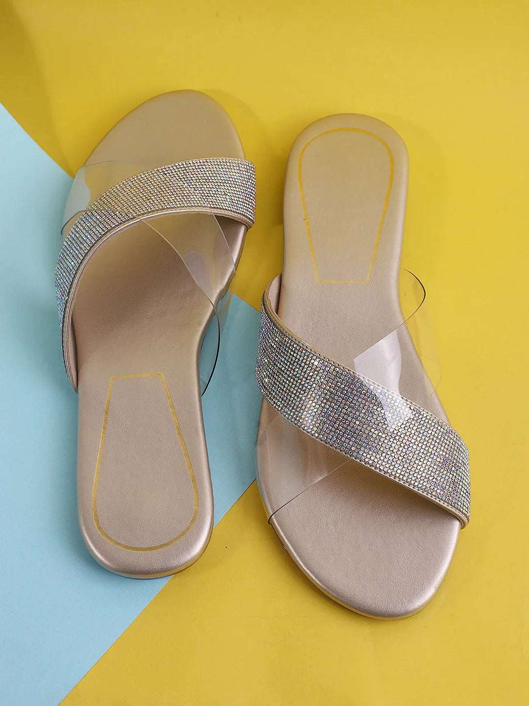 Transparent Strap Sandals Rhinestone Slip-On Flats
