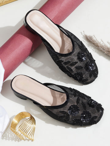 Handcrafted Embellished Beaded Floral Mules