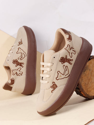 Trendy Teddy Embroidered Platform Sneakers