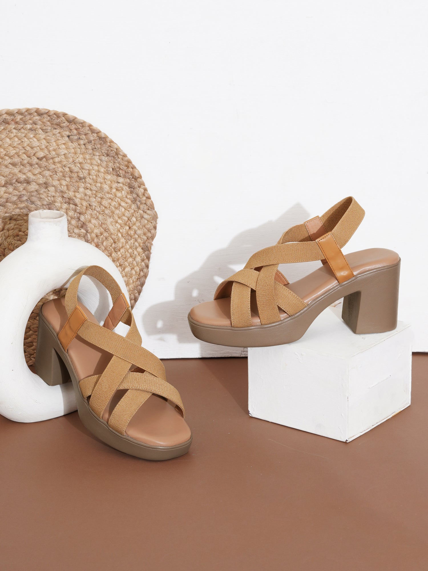 Cross-Strap Chunky Block Heel Sandals