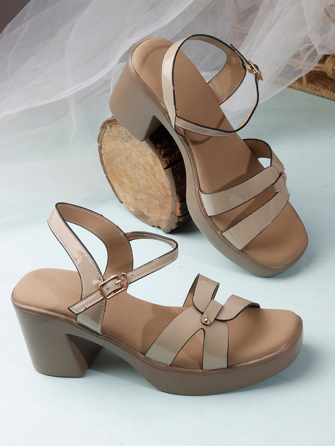 Patent Multi-Strap Ankle Strap Chunky Heels