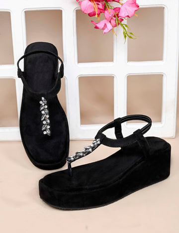 Crystal Embellished Detail Wedge Comfort Heels