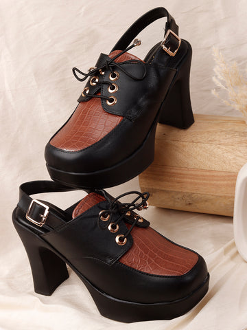 Retro Lace-Up Slingback Chunky Block Heel Pumps