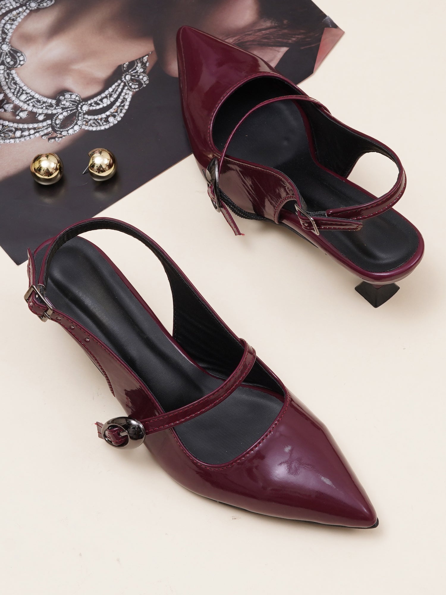 Elegant Buckle Strap Slingback Heels