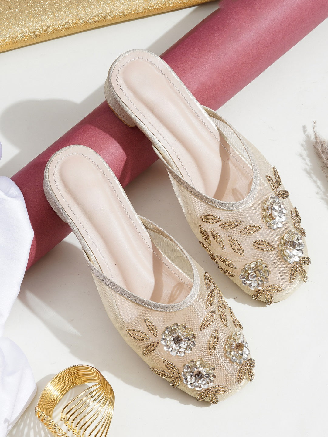Handcrafted Embellished Beaded Floral Mules