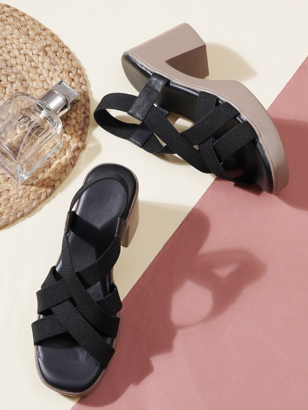 Cross-Strap Chunky Block Heel Sandals