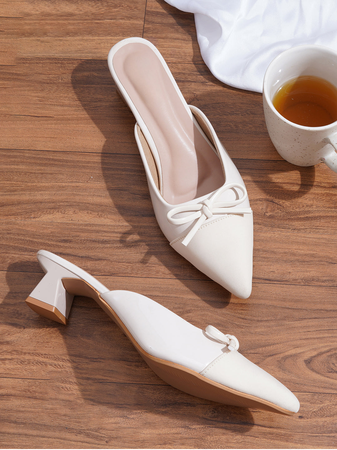 Elegant Pointed Toe Mule Heels with Bow Detail