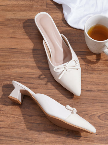 Elegant Pointed Toe Mule Heels with Bow Detail
