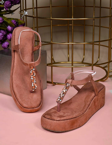 Crystal Embellished Detail Wedge Comfort Heels