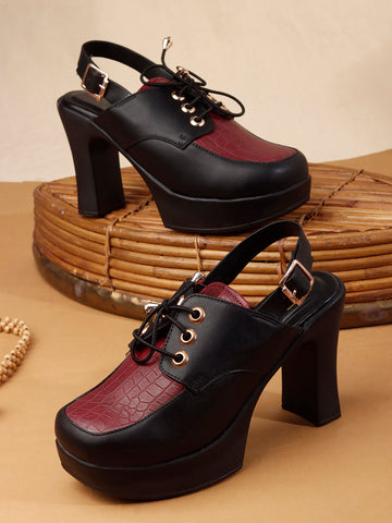 Retro Lace-Up Slingback Chunky Block Heel Pumps