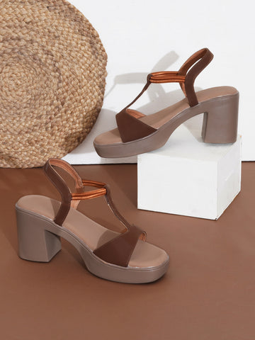 Exotic T-Strap Chunky Block Heel Sandals