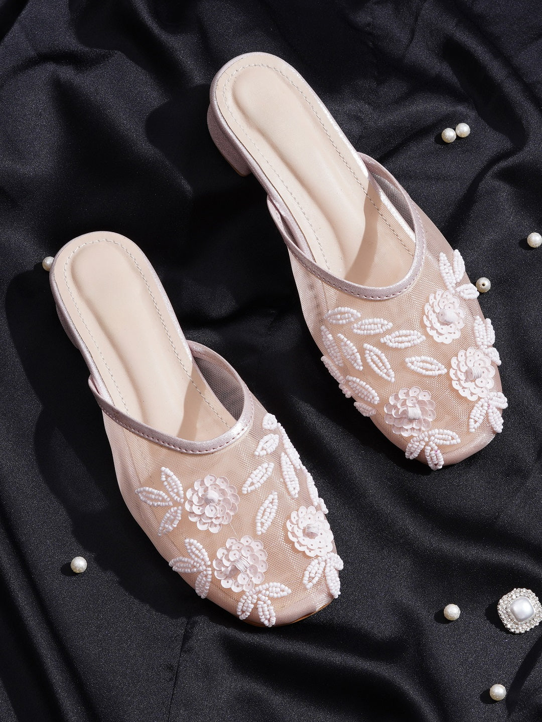 Handcrafted Embellished Beaded Floral Mules