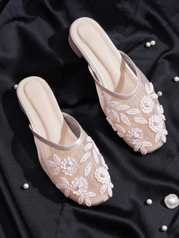 Handcrafted Embellished Beaded Floral Mules