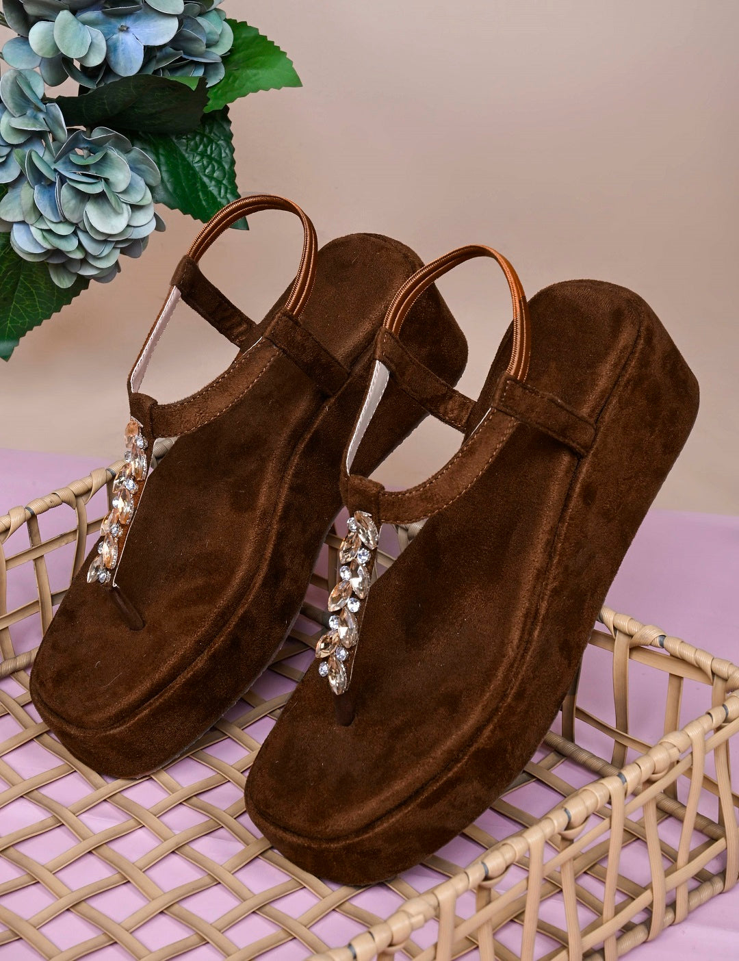 Crystal Embellished Detail Wedge Comfort Heels