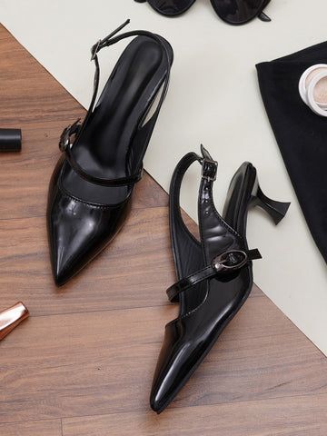 Elegant Buckle Strap Slingback Heels