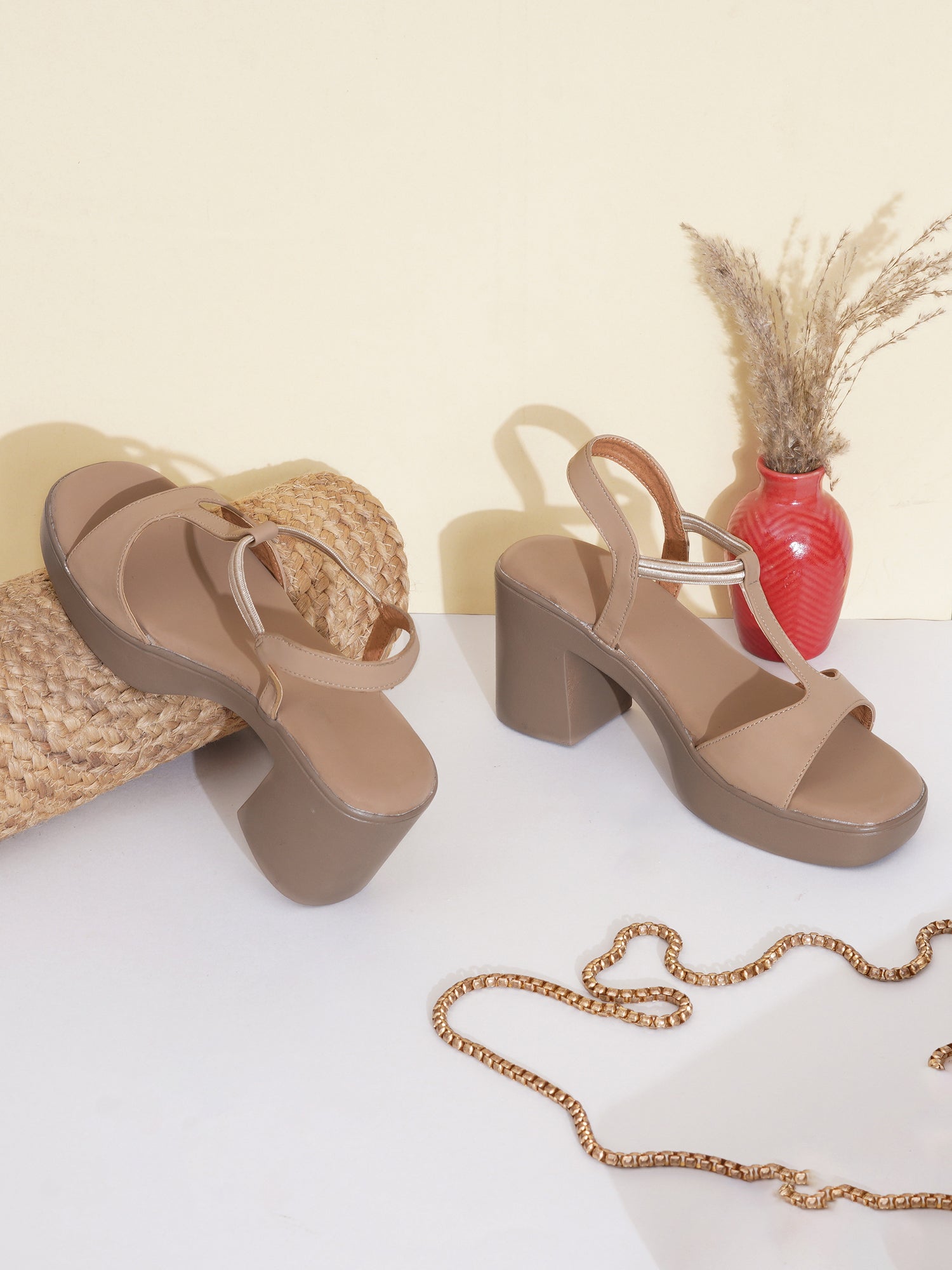 Exotic T-Strap Chunky Block Heel Sandals