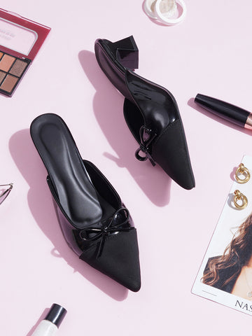 Elegant Pointed Toe Mule Heels with Bow Detail