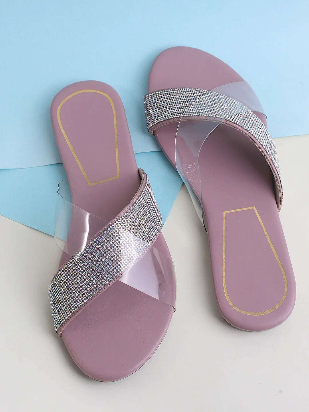 Transparent Strap Sandals Rhinestone Slip-On Flats
