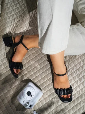 Chic Ruched Block Heel Sandals