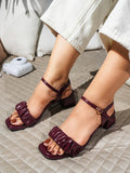 Chic Ruched Block Heel Sandals