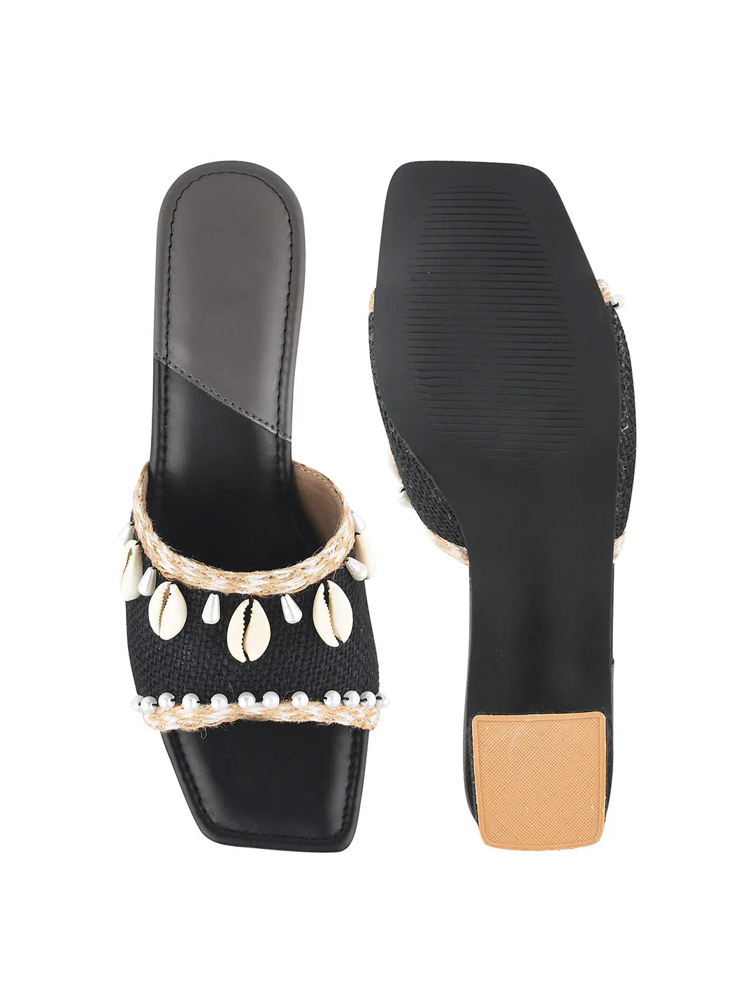 Ethnic Shell Detail Block Heels