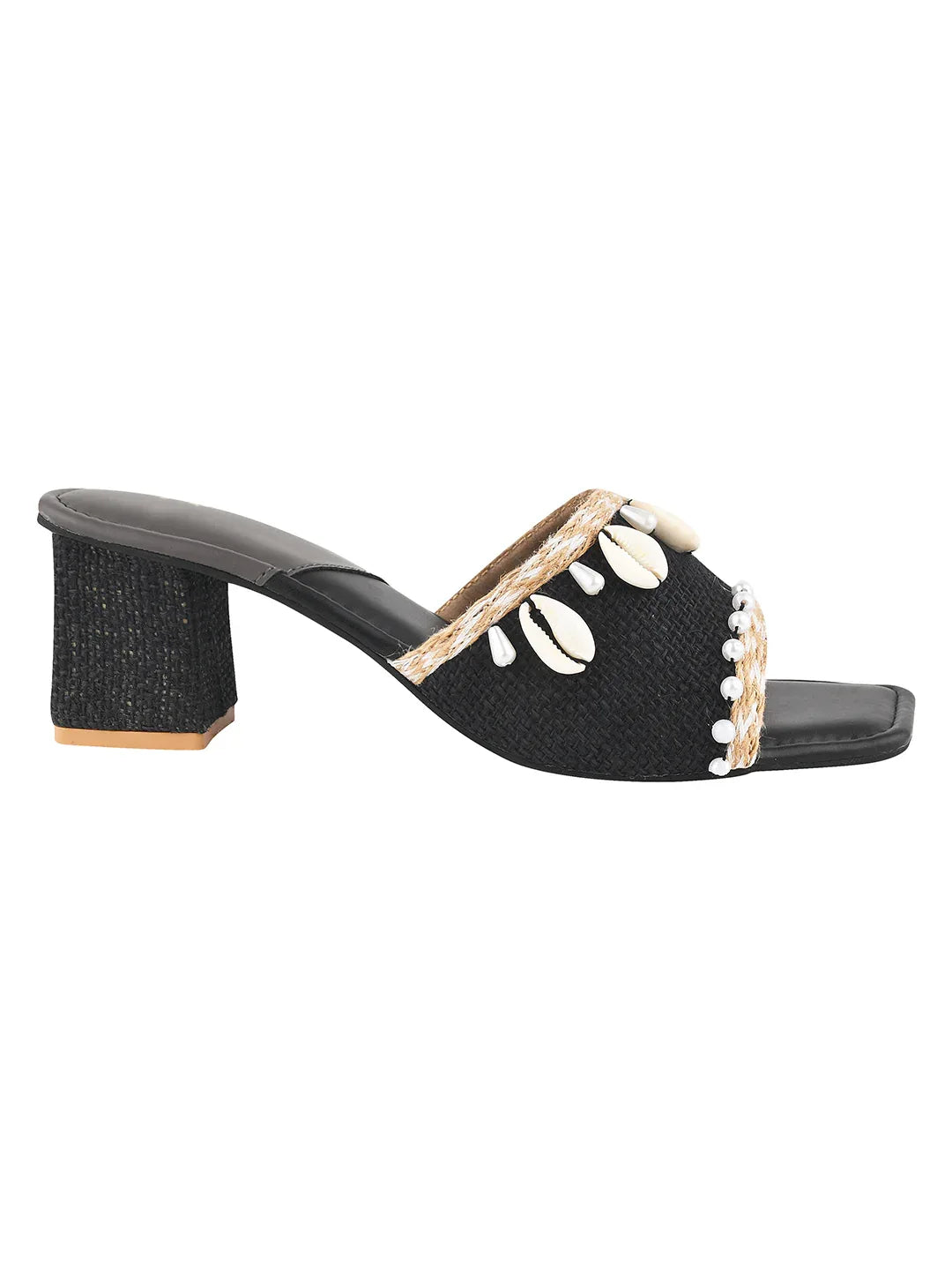 Ethnic Shell Detail Block Heels