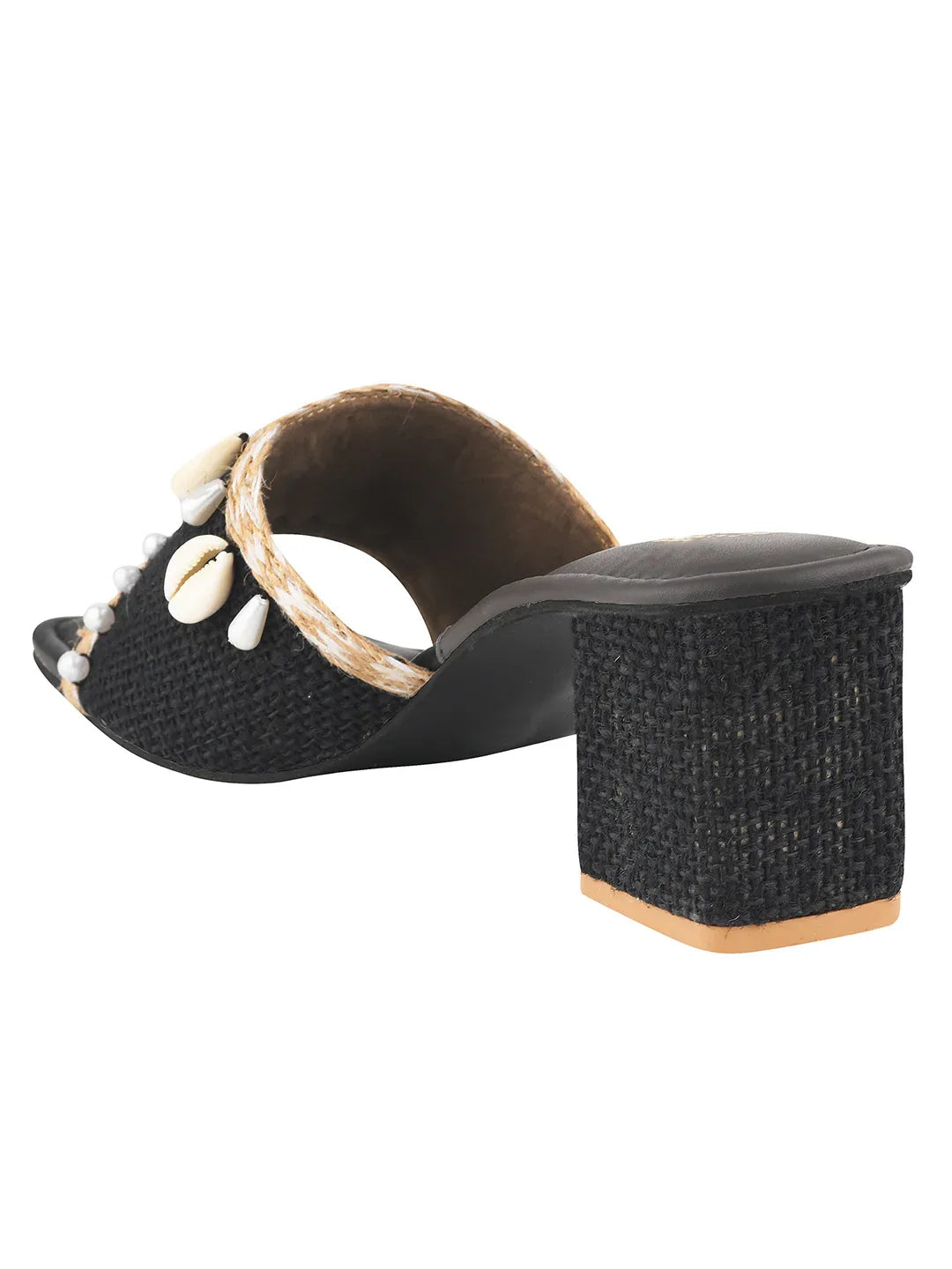 Ethnic Shell Detail Block Heels