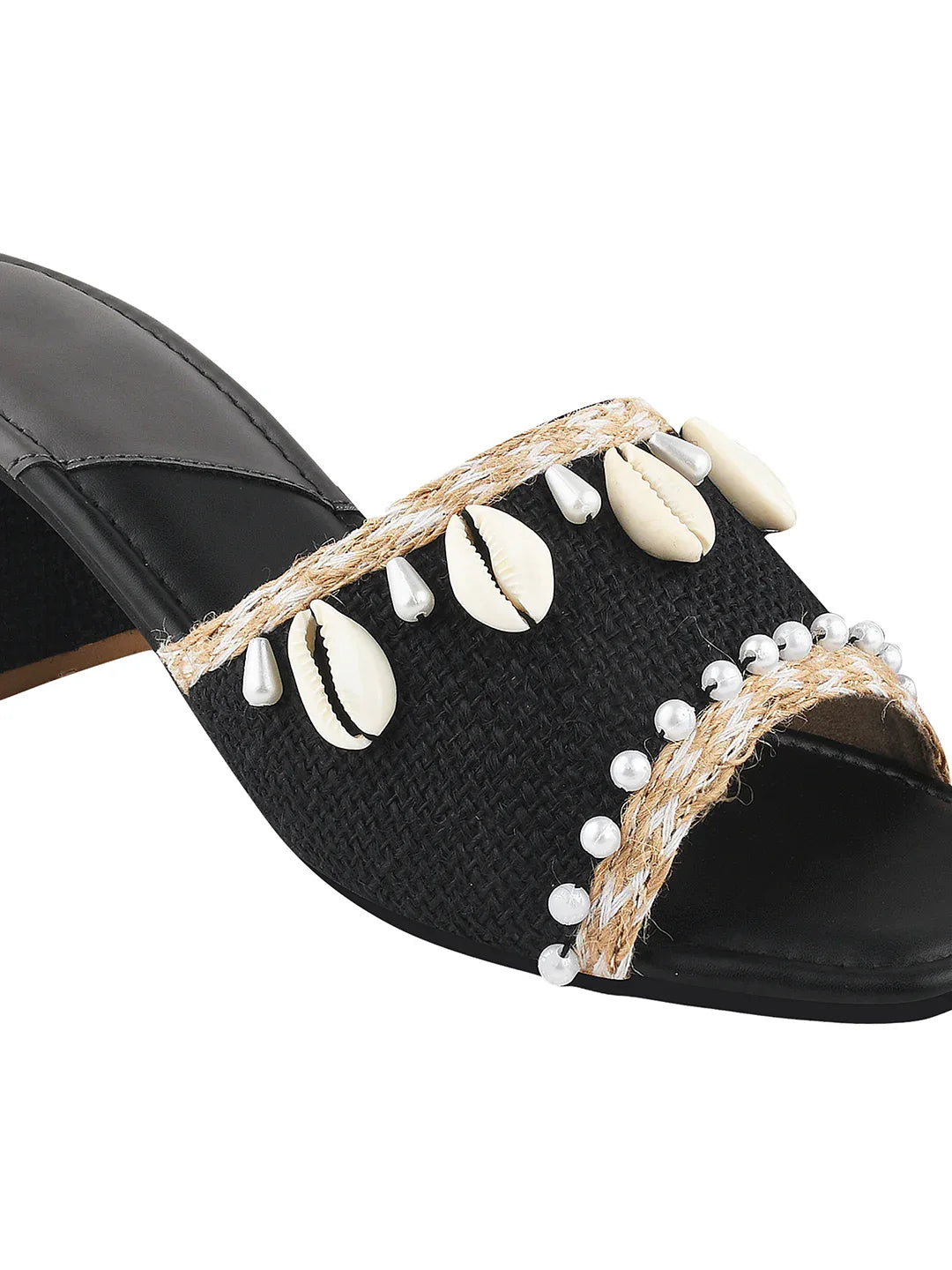 Ethnic Shell Detail Block Heels