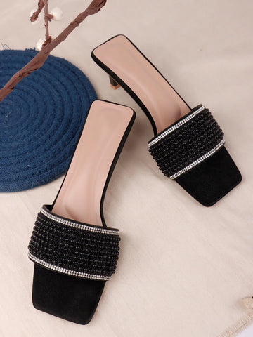 Chic Textured Strap Slip-On Heels