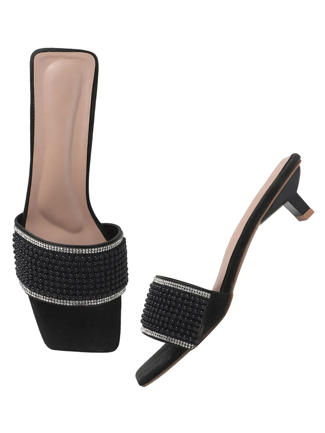 Chic Textured Strap Slip-On Heels