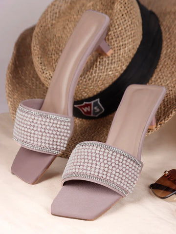 Chic Textured Strap Slip-On Heels
