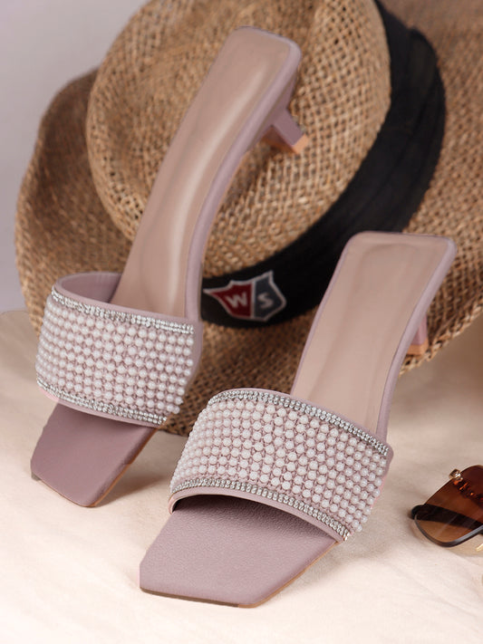 Chic Textured Strap Slip-On Heels