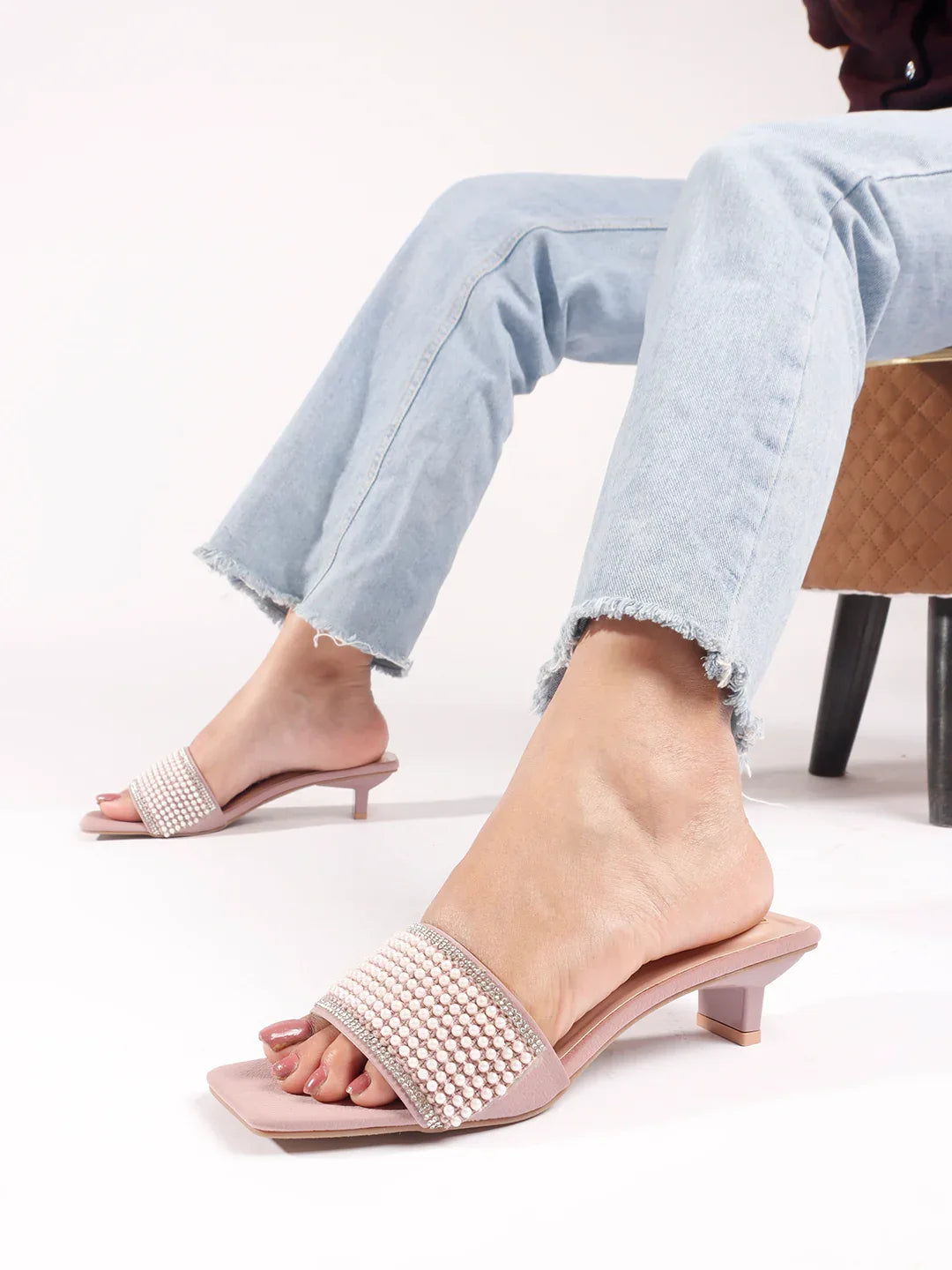 Chic Textured Strap Slip-On Heels
