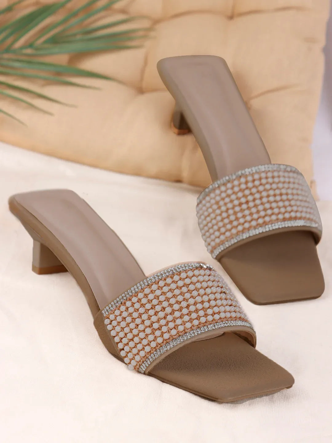 Chic Textured Strap Slip-On Heels