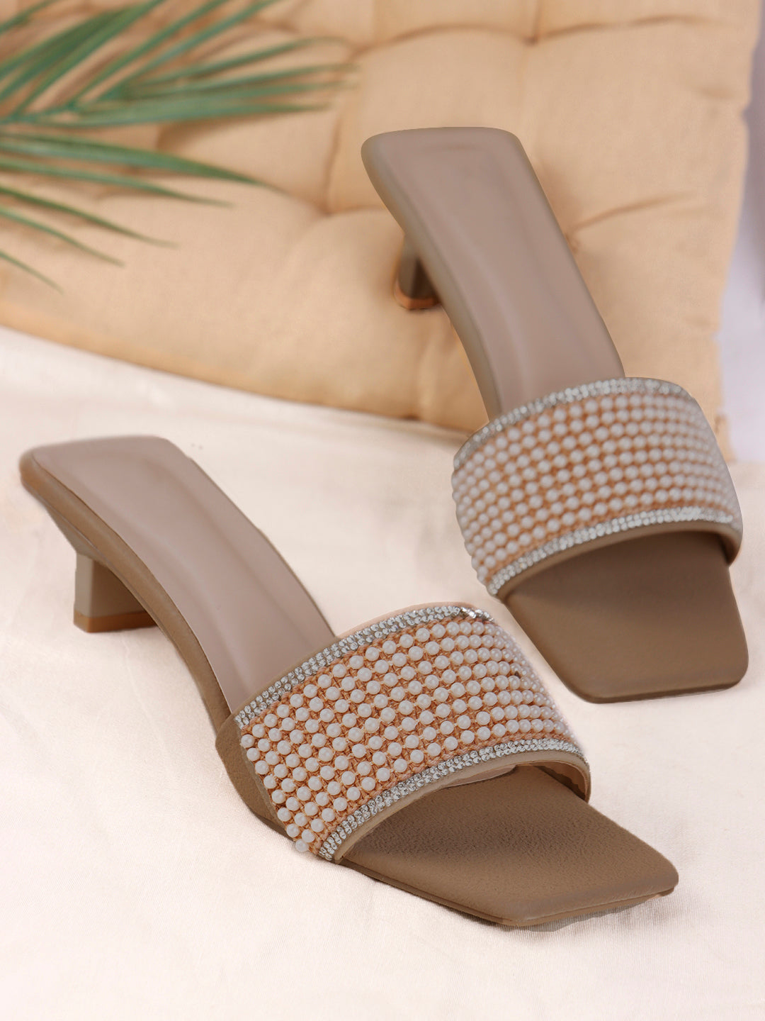 Chic Textured Strap Slip-On Heels