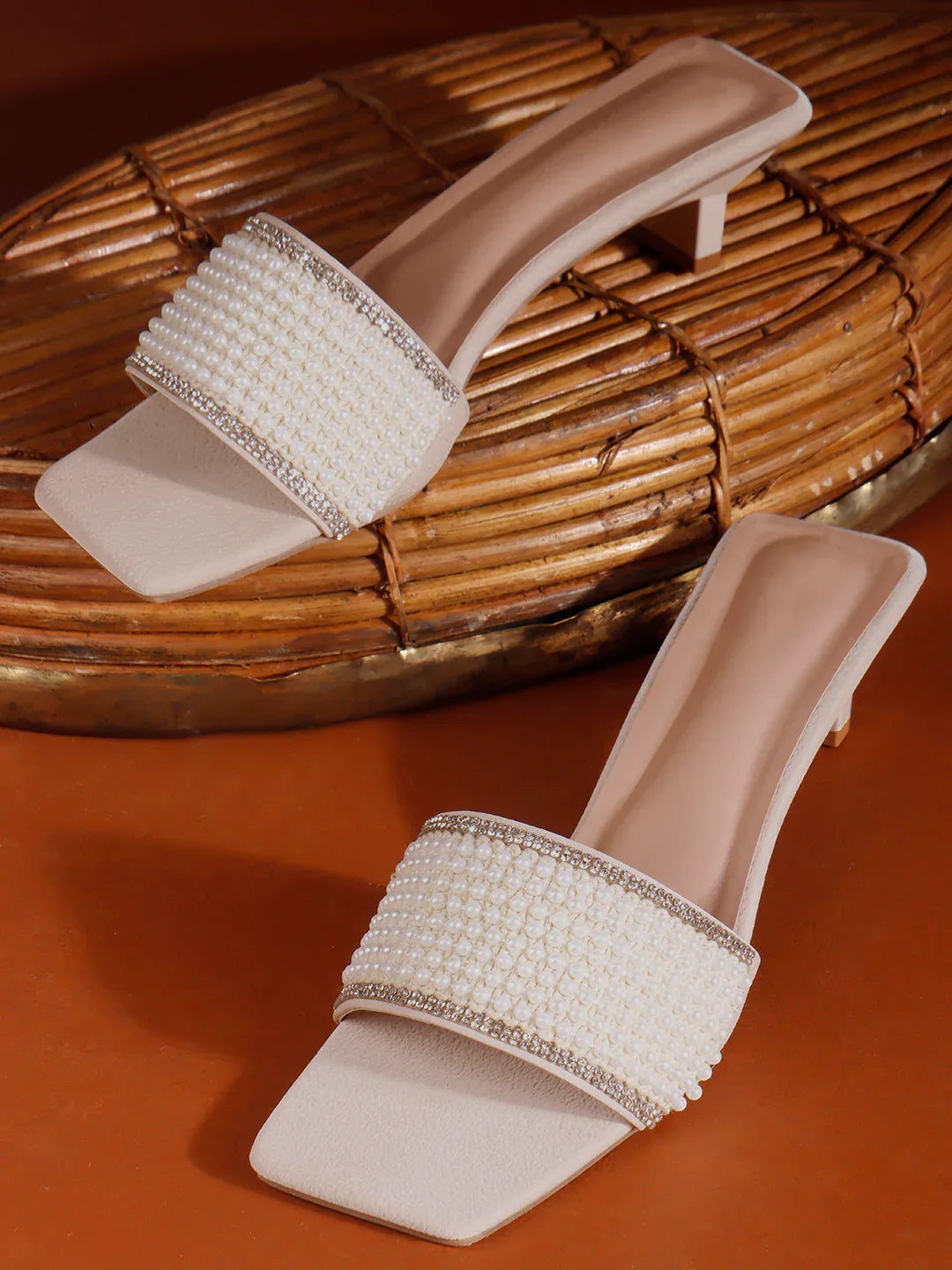 Chic Textured Strap Slip-On Heels