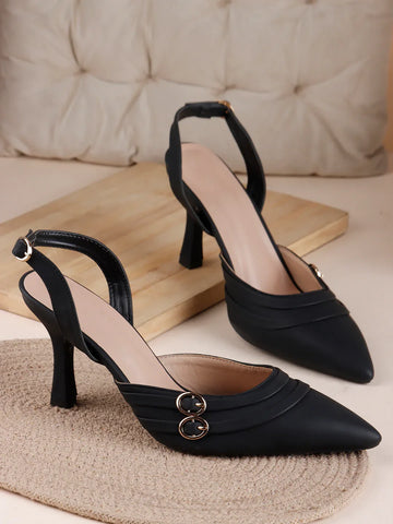 Elegant Pointed Toe Mid Heel Slingbacks