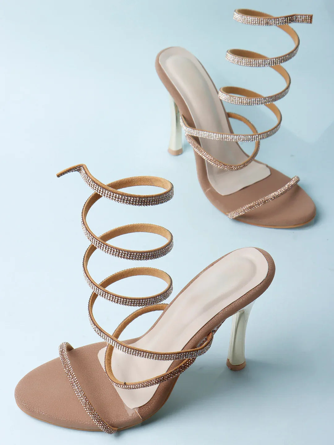 Crystal Strap Ankle Wrap Stiletto Heels
